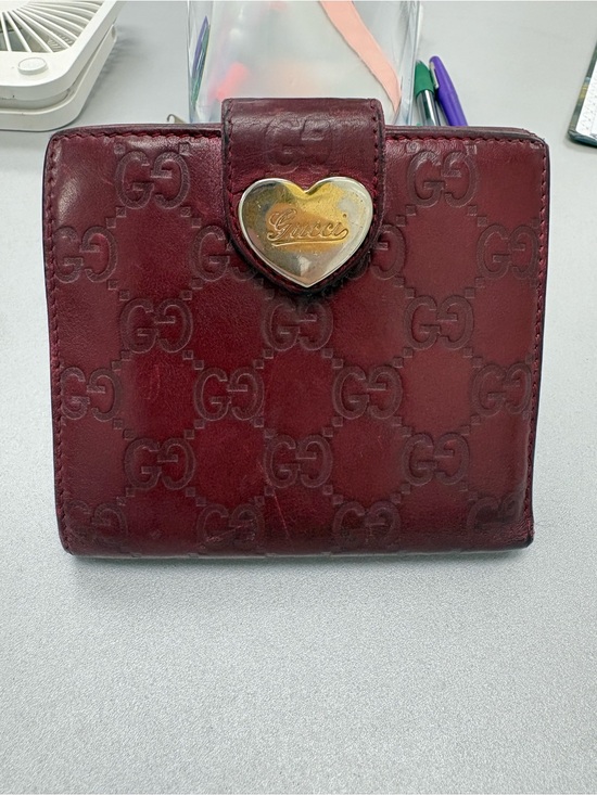 Gucci Handbags - Gucci Burgundy Leather Wallet with Gold Heart Logo